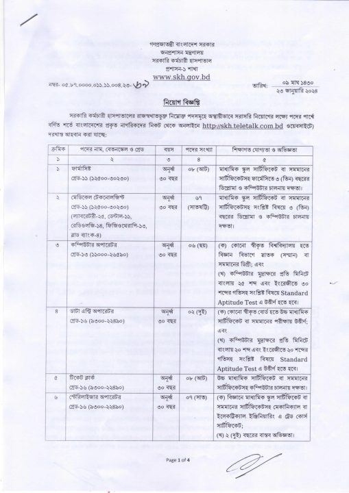 SKH Job Circular 2024