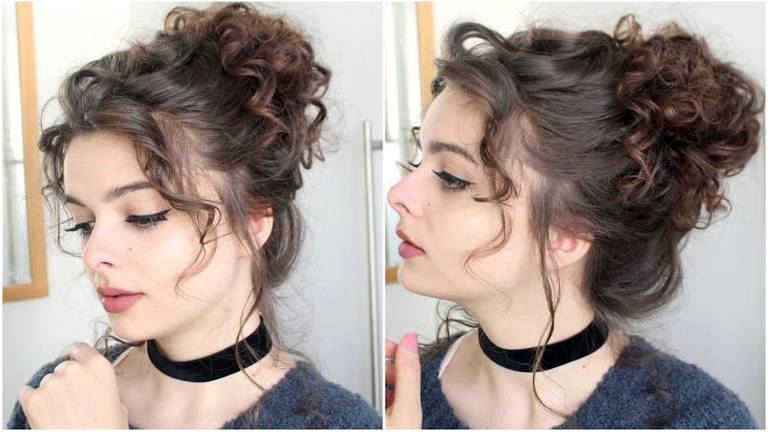 Messy bun for curly hair