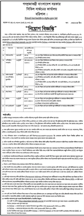 Barishal Civil Surgeon Job Circular 2024